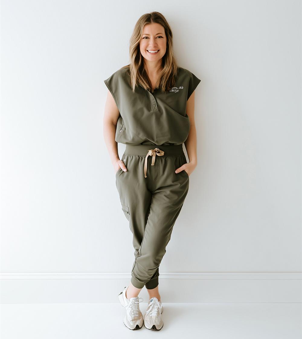 Dr. Emily Denis standing in scrubs